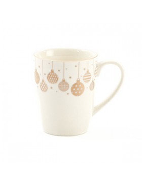 Mug 'Boules de Noël' - Blanc & Or - Ø8,5*10,5cm