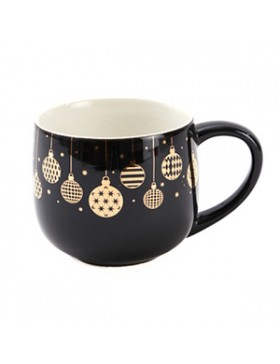 Mug 'Boules de Noël' - Noir & Or - Ø9*8cm