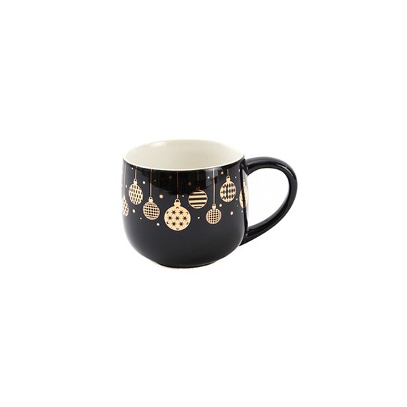 Mug 'Boules de Noël' - Noir & Or - Ø9*8cm
