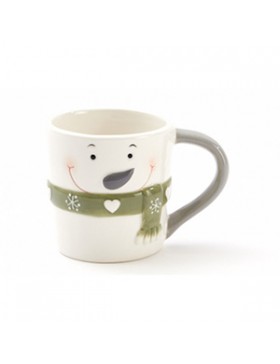 Mug ' Bonhomme de neige' - Blanc, vert & gris - Ø9,5*10cm