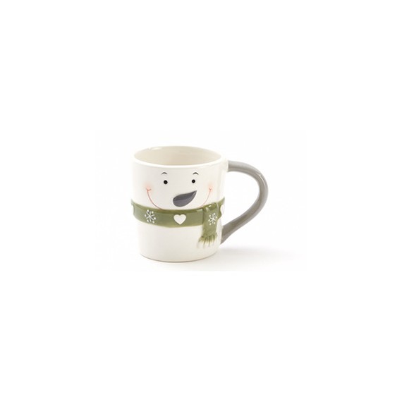 Mug ' Bonhomme de neige' - Blanc, vert & gris - Ø9,5*10cm