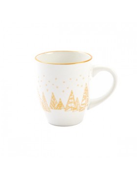 Mug 'Arbres de Noël' - Blanc & Or - Ø9*10,5cm