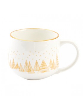 Mug 'Arbres de Noël' - Blanc & Or - Ø9*8cm