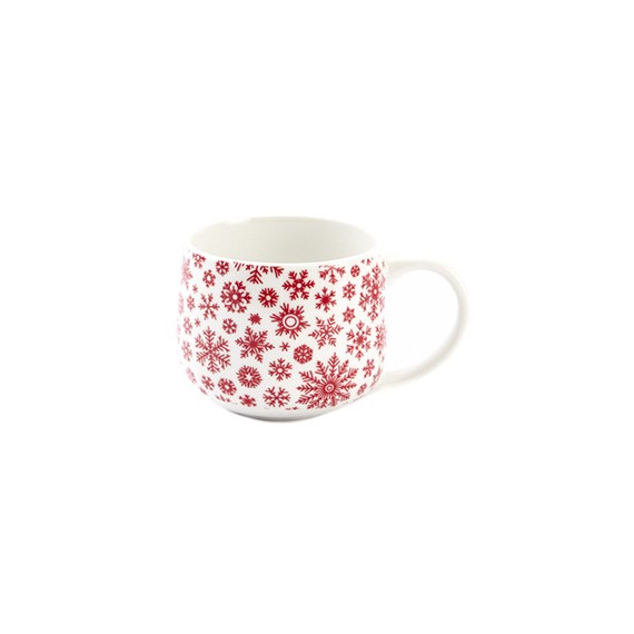 Mug Blanc 'Flocons Rouges' - Ø9*8cm