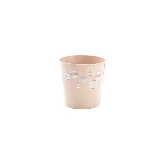 Pot Zinc 'Boules de Noël' - Rose & Blanc - Ø13*12,5cm