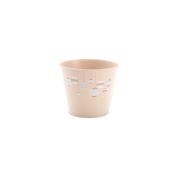 Pot Zinc 'Boules de Noël' - Rose & Blanc - Ø16*13,5cm
