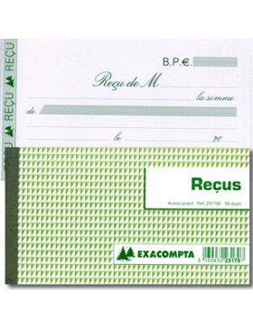 CARNET DE REÇUS EXACOMPTA 23170 2 COPIES 10.5*18cm