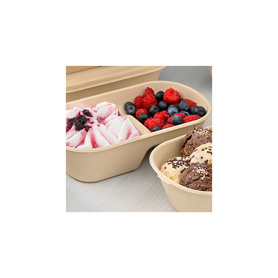 Lunch box 2 comp. Bagasse 1000ml - Bagasse