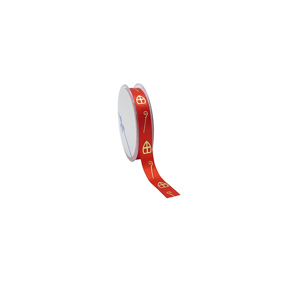 Ruban cadeau Satin - Mitre & Crosse de Saint-Nicolas - 15mm*25m Rouge