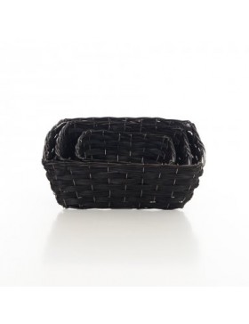PANIER OSIER RECT 45*35*16cm NOIR + ARMATURE FER