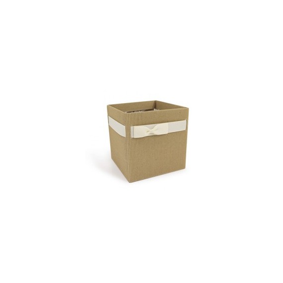 BOX CARTON "NATURAL SIMPLY" 105*105*100mm + NOEUD BEIGE