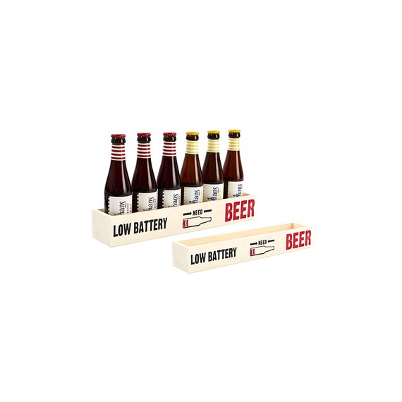Caisse bois 'Low Battery, need Beer' pour 9 bout. Pills