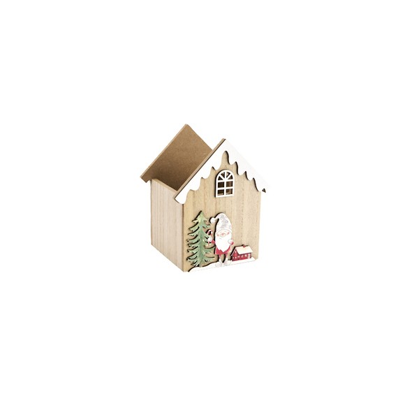 Caisse bois - Père Noël Rouge - 11*11*16cm