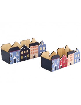 Caisse bois - Maison de Noël Bleues - 19*7*7cm