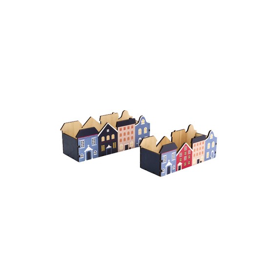 Caisse bois - Maison de Noël Bleues - 19*7*7cm