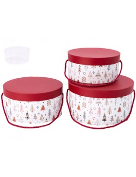Boîte à chapeau carton avec cordelette - Ø22*11,5cm - Sapins de Noël