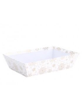 Panier Carton Rect. 28*19*7cm -  'Flocons' - Blanc & Or