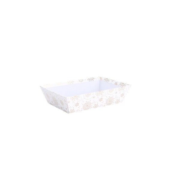 Panier Carton Rect. 28*19*7cm -  'Flocons' - Blanc & Or