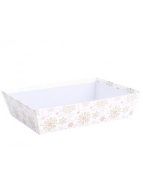 Panier Carton Rect. 32*22,5*8cm - 'Flocons' - Blanc & Or