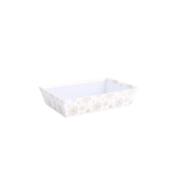 Panier Carton Rect. 32*22,5*8cm - 'Flocons' - Blanc & Or