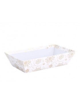 Panier Carton Rect. 23*15*6cm - 'Flocons' - Blanc & Or