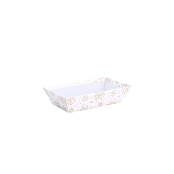Panier Carton Rect. 23*15*6cm - 'Flocons' - Blanc & Or