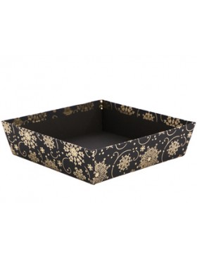 Panier Carton Carré 20*5cm - 'Flocons' - Noir & Or