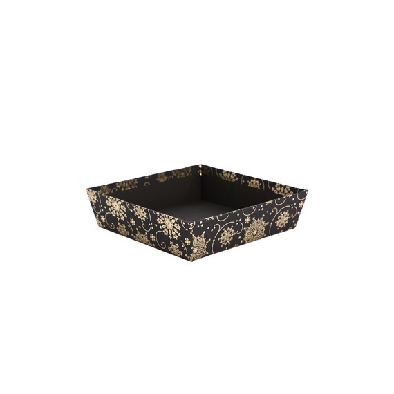 Panier Carton Carré 20*5cm - 'Flocons' - Noir & Or