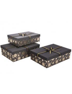 Boite carton Rect. 22*31*9cm - 'Flocons' - Noir & Or + Cv.