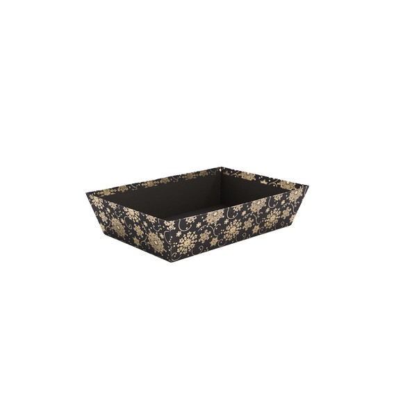 Panier Carton Rect. 32*22,5*8cm - 'Flocons' - Noir & Or