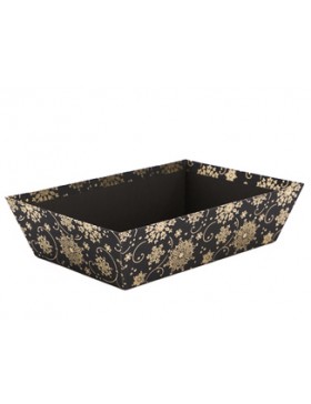 Panier Carton Rect. 28*19*7cm - 'Flocons' - Noir & Or
