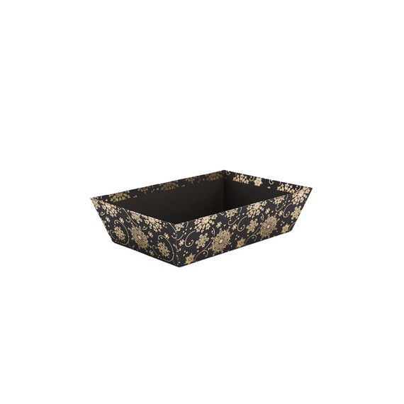 Panier Carton Rect. 28*19*7cm - 'Flocons' - Noir & Or