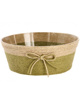 Panier rond naturel - Vert avec Nœud - Ø24,5*10cm