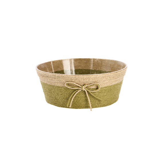 Panier rond naturel - Vert avec Nœud - Ø24,5*10cm