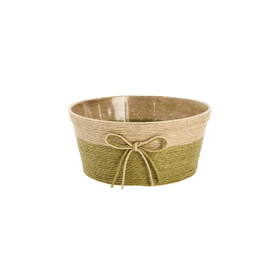 Panier rond naturel - Vert avec Nœud - Ø20,5*10cm