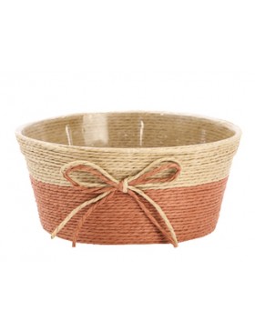 Panier rond naturel - Orange avec Nœud - Ø20,5*10cm