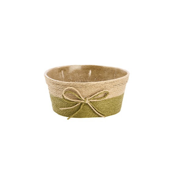 Panier rond naturel - Vert avec Nœud - Ø17,5*8cm