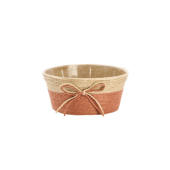 Panier rond naturel - Orange avec Nœud - Ø24,5*10cm