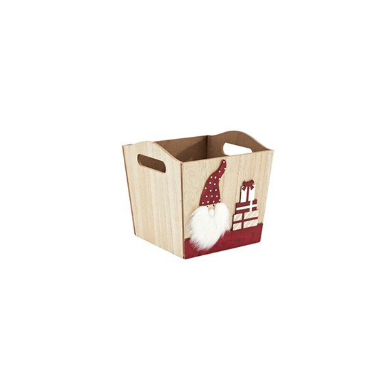 Caisse bois 'Père Noël Rouge' - 20*20*17,5cm