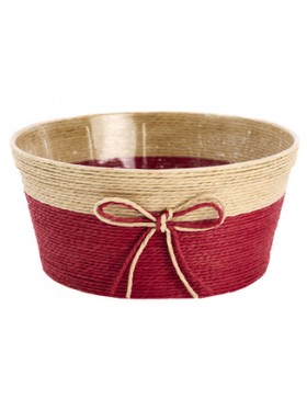 Panier rond naturel - Rouge avec Nœud - Ø20,5*10cm