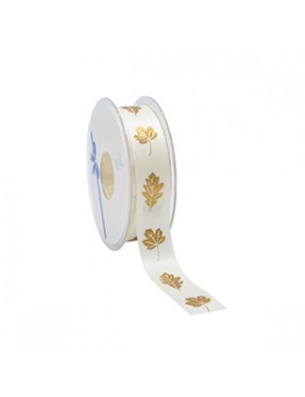 Ruban cadeau Satin - Feuilles d'Automne - Crème - 23mm*25m