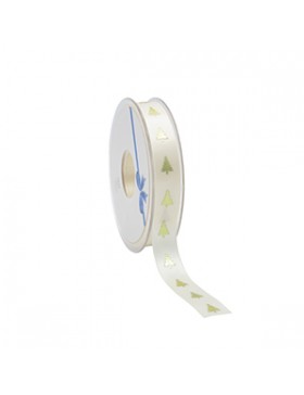 Ruban cadeau Satin - Christmas Tree - Crème - 15mm*25m