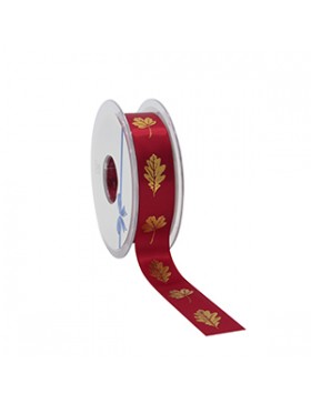 Ruban cadeau Satin - Feuilles d'Automne - Bordeaux - 23mm*25m