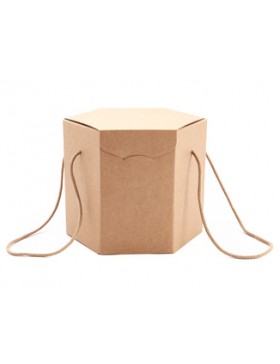 Panier carton hexagonal - 21*21cm - Kraft avec cordelette