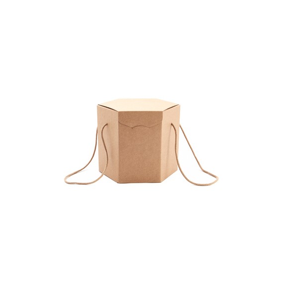Panier carton hexagonal - 21*21cm - Kraft avec cordelette