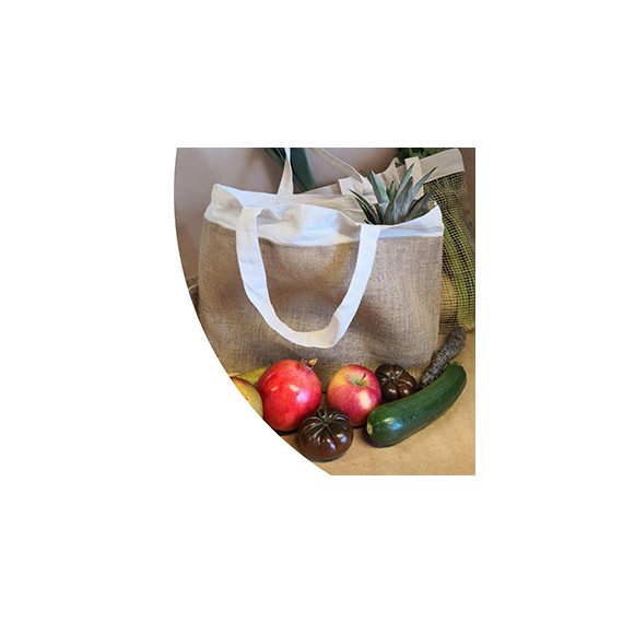 SAC PORTABLE JUTE BIO 45*15*37+5 cm - 213g/m² + Anses Coton Bio