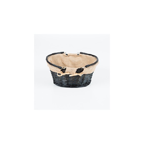 PANIER OVAL OSIER 39*31*15cm NOIR POIGNÉES PIVOT & JUTE