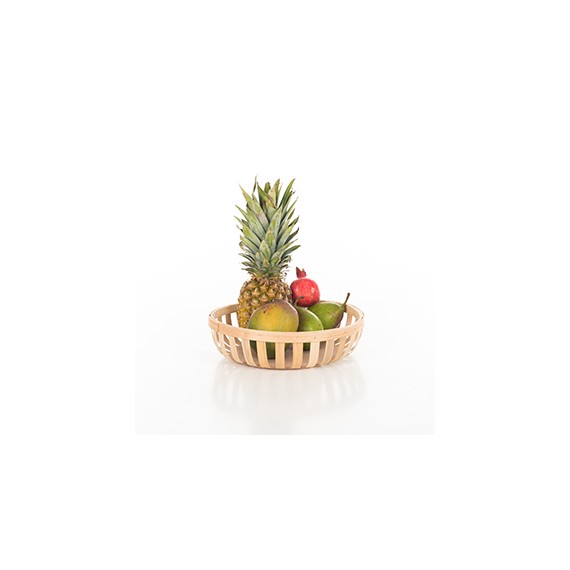 PANIER ROND BOIS Ø28*8cm BEIGE AJOURÉ + FOND RENFORCÉ