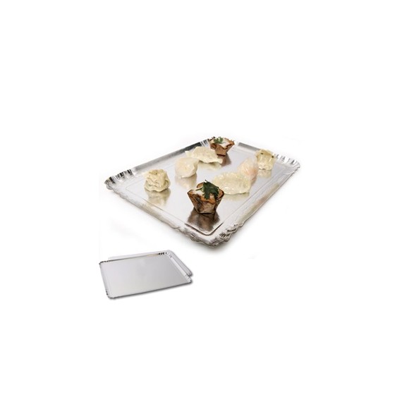 PLATEAU CARTON 28*42cm ARGENT AVEC REBORD