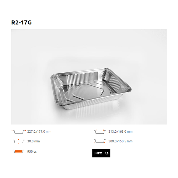 Ravier Alu bord roulé - R2-17G - 950CC - 1 Compartiment